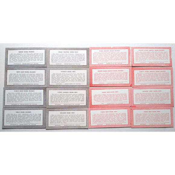 16 Horoscope Fortune Teller Penny Arcade Game Machine Cards Exhibit Hair Color - Picture 1 of 5